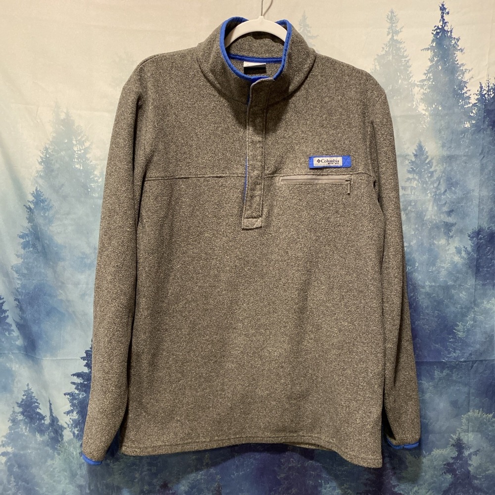 VTG Columbia PFG Pullover Fleece Sweater Mens Sz M 1/4 Snap‎ Jacket Gray Blue